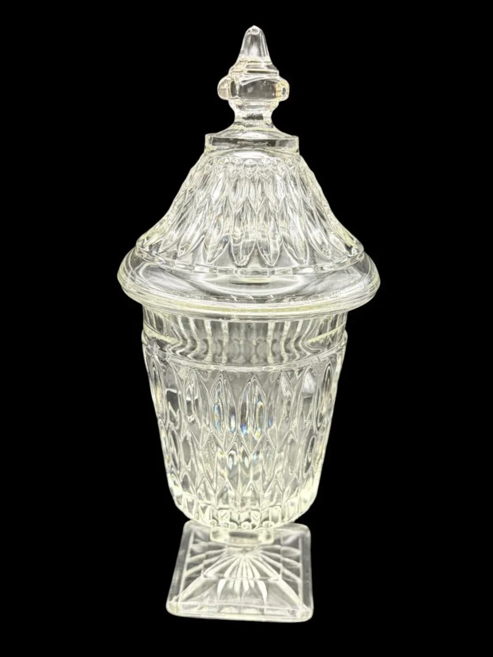 Vintage Indiana Glass Mount Vernon Diamond Point Pedestal Candy Dish w Lid 9.75